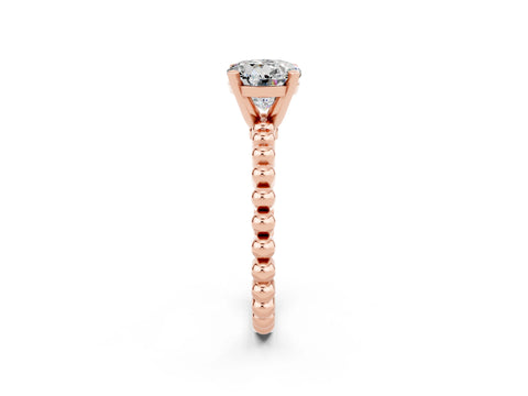 Rose gold Round Cut Moissanite Solitaire Ring with Beaded Band and Prong Setting_2