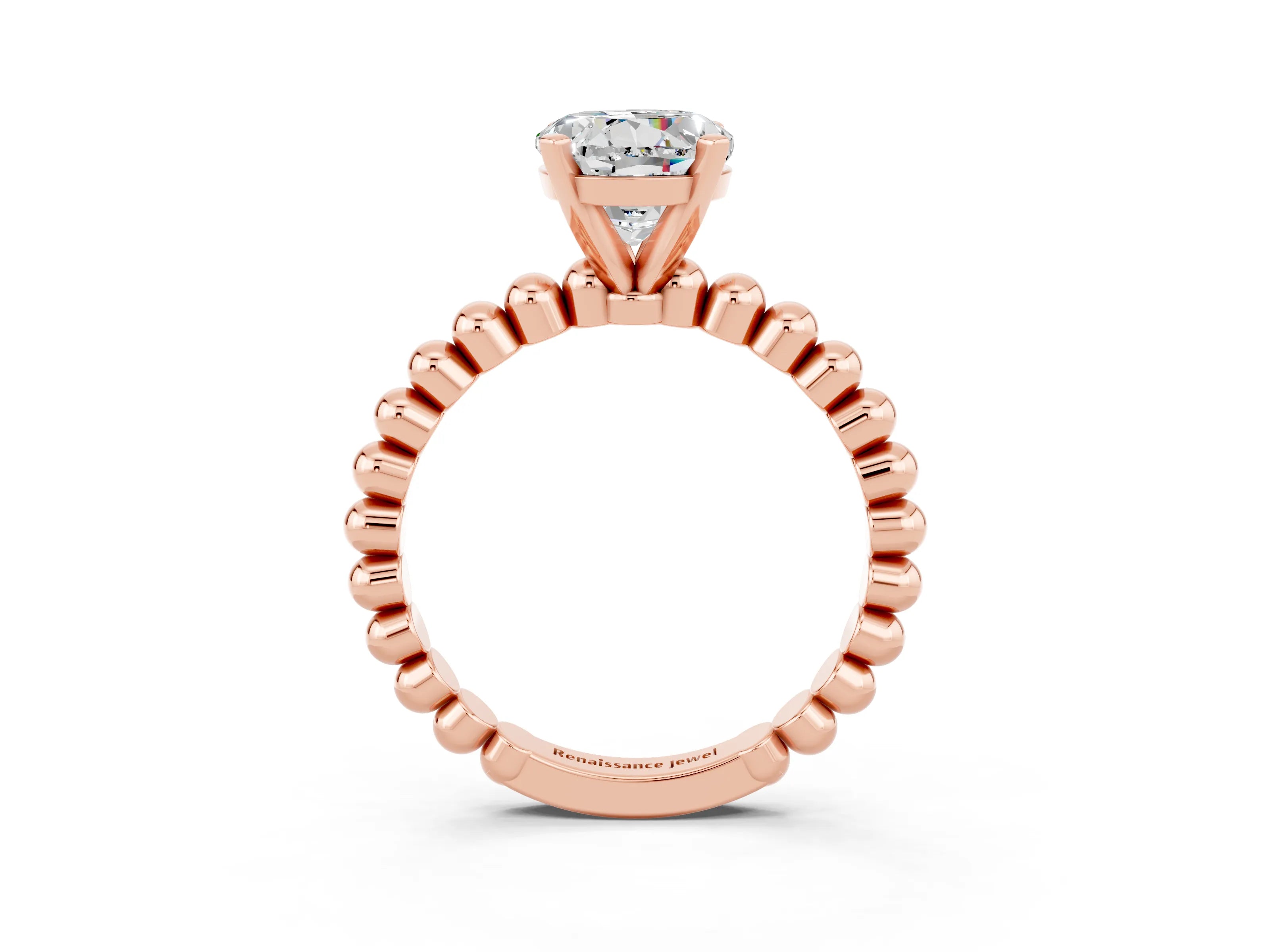 Rose gold Round Cut Moissanite Solitaire Ring with Beaded Band and Prong Setting_3