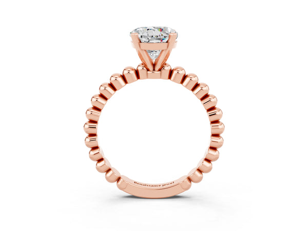 Rose gold Round Cut Moissanite Solitaire Ring with Beaded Band and Prong Setting