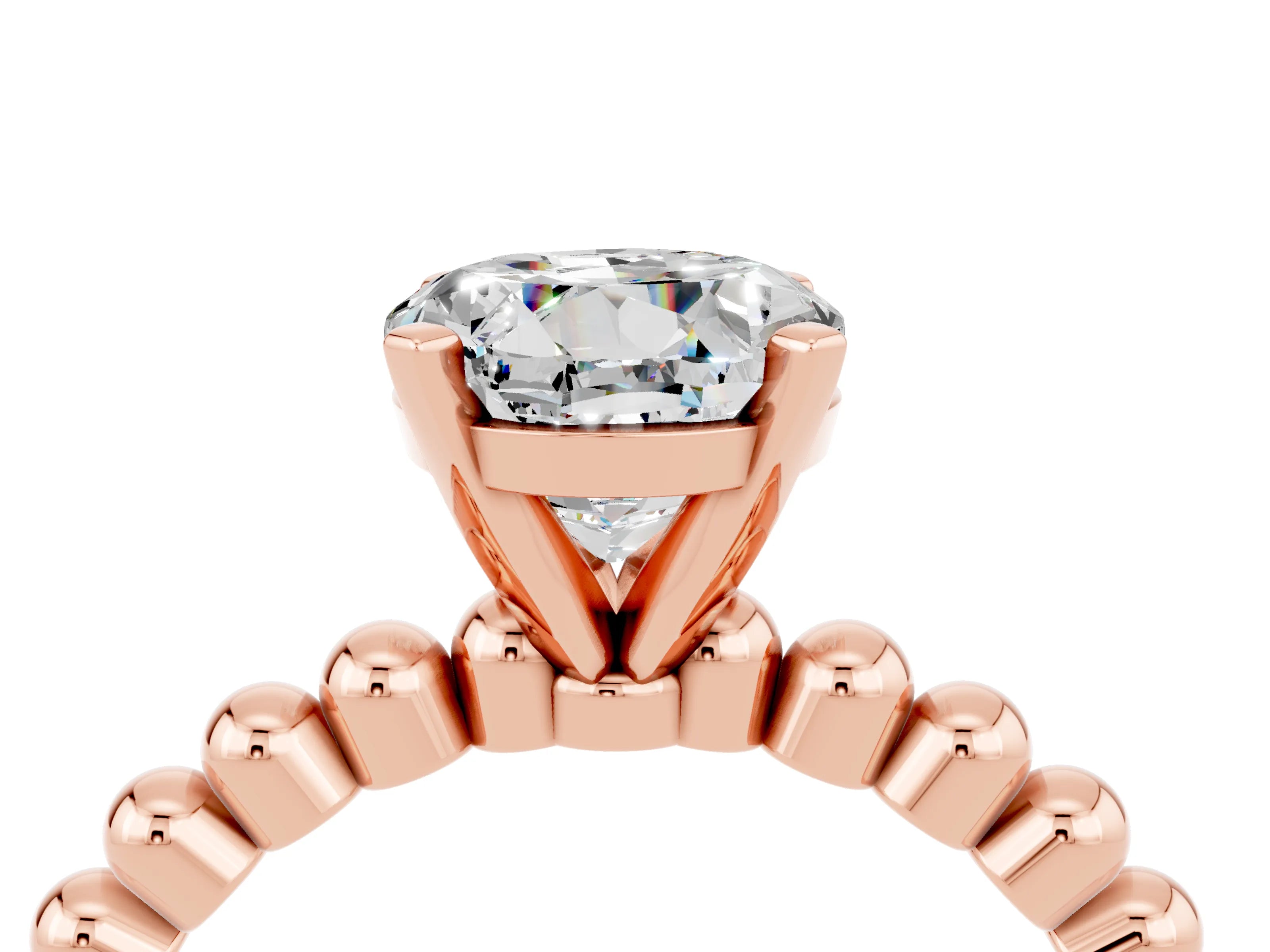 Rose gold Round Cut Moissanite Solitaire Ring with Beaded Band and Prong Setting_4