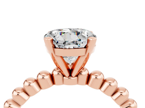 Rose gold Round Cut Moissanite Solitaire Ring with Beaded Band and Prong Setting_4