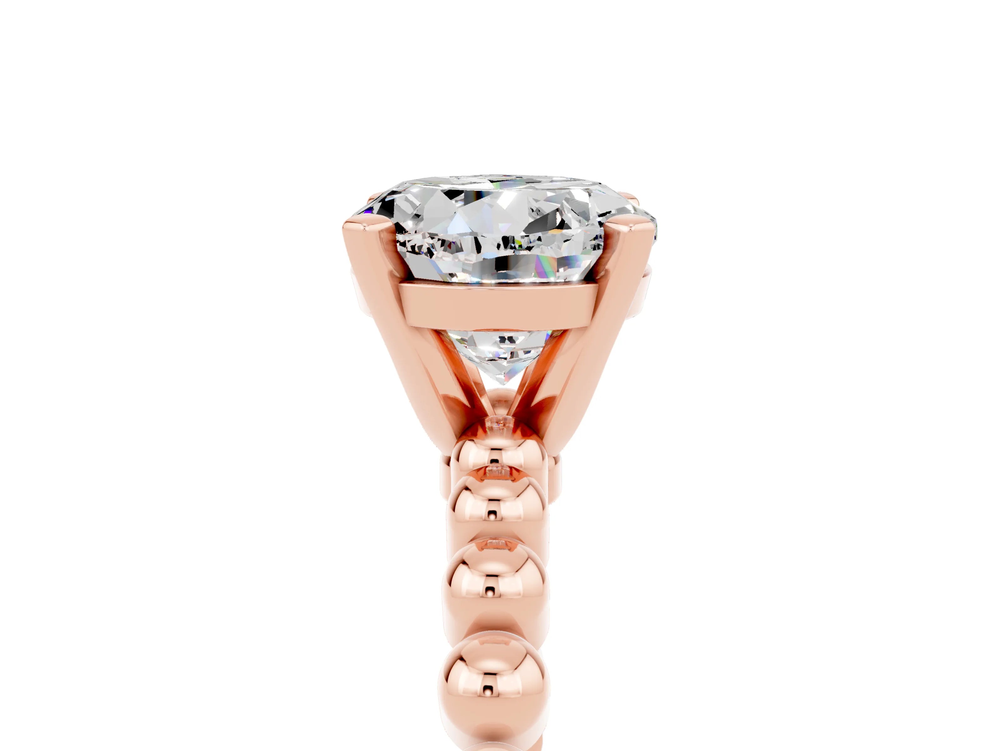 Rose gold Round Cut Moissanite Solitaire Ring with Beaded Band and Prong Setting_5