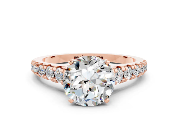 Rose gold Round Cut Moissanite Cathedral Solitaire Ring with Round  Pavé Band