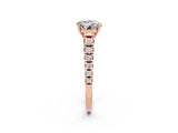 Rose gold Round Cut Moissanite Solitaire Ring with Cathedral Setting and Pavé Band_2