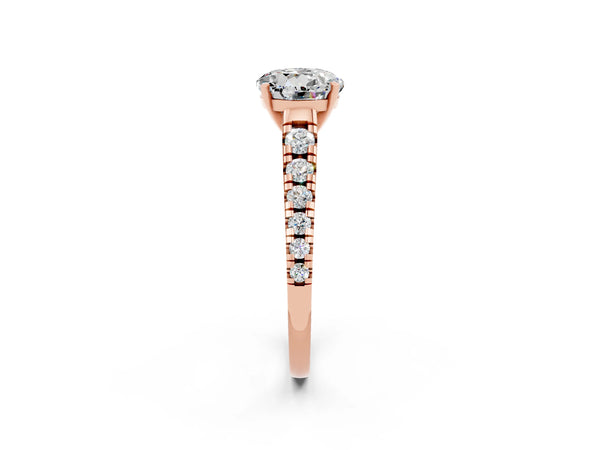Rose gold Round Cut Moissanite Cathedral Solitaire Ring with Round  Pavé Band