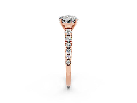 Rose gold Round Cut Moissanite Solitaire Ring with Cathedral Setting and Pavé Band_2