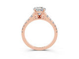 Rose gold Round Cut Moissanite Solitaire Ring with Cathedral Setting and Pavé Band_3