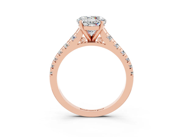 Rose gold Round Cut Moissanite Cathedral Solitaire Ring with Round  Pavé Band