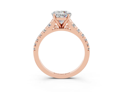 Rose gold Round Cut Moissanite Solitaire Ring with Cathedral Setting and Pavé Band_3