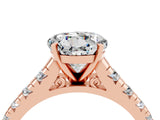 Rose gold Round Cut Moissanite Solitaire Ring with Cathedral Setting and Pavé Band_4