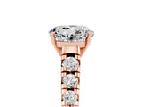 Rose gold Round Cut Moissanite Solitaire Ring with Cathedral Setting and Pavé Band_5