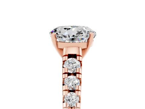 Rose gold Round Cut Moissanite Solitaire Ring with Cathedral Setting and Pavé Band_5