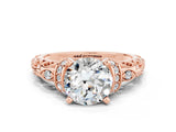 Rose gold Round Cut Moissanite Solitaire Ring with Filigree Band and Four-Prong Setting_24