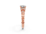 Rose gold Round Cut Moissanite Solitaire Ring with Filigree Band and Four-Prong Setting_26