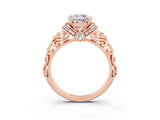 Rose gold Round Cut Moissanite Solitaire Ring with Filigree Band and Four-Prong Setting_27
