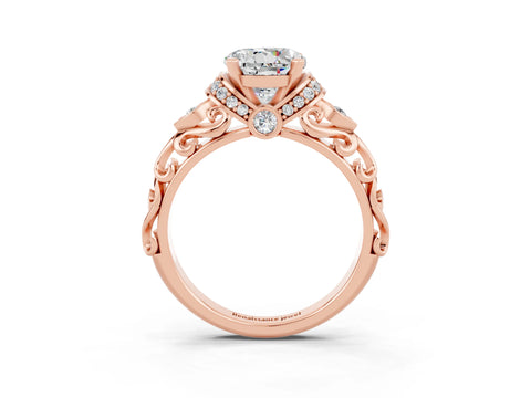 Rose gold Round Cut Moissanite Solitaire Ring with Filigree Band and Four-Prong Setting_27