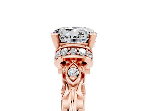 Rose gold Round Cut Moissanite Solitaire Ring with Filigree Band and Four-Prong Setting_29