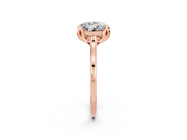 Rose gold Round Cut Moissanite Solitaire Ring with Flower Prong Setting and Classic Band