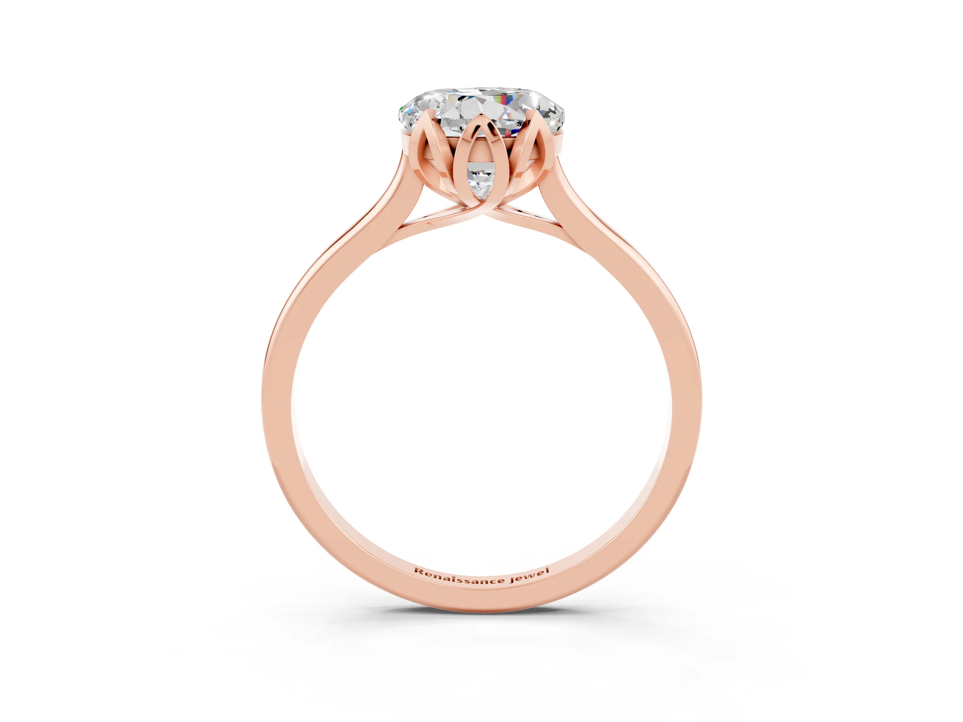 Rose gold Round Cut Moissanite Solitaire Ring with Flower Prong Setting and Classic Band_15
