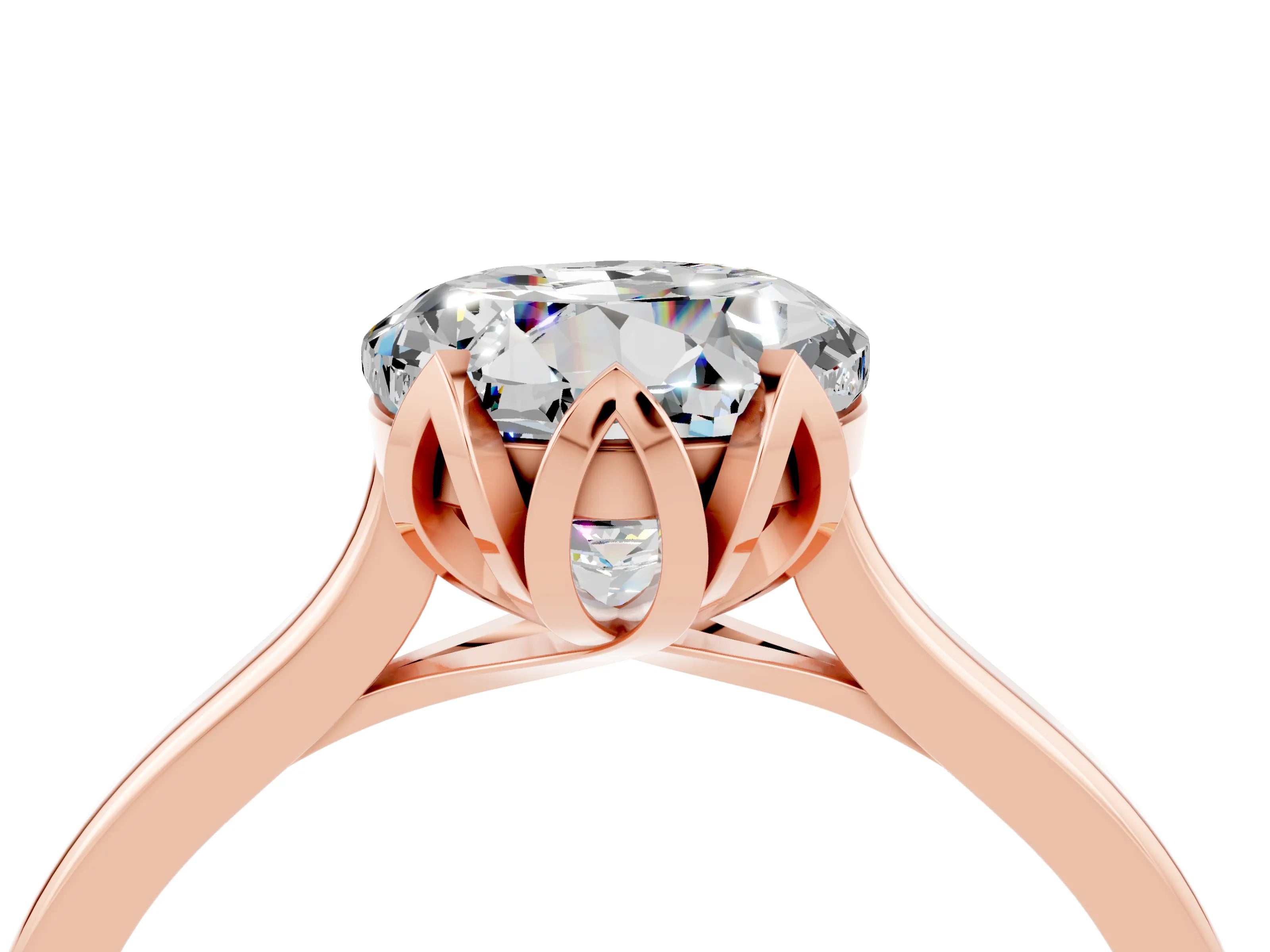 Rose gold Round Cut Moissanite Solitaire Ring with Flower Prong Setting and Classic Band_16
