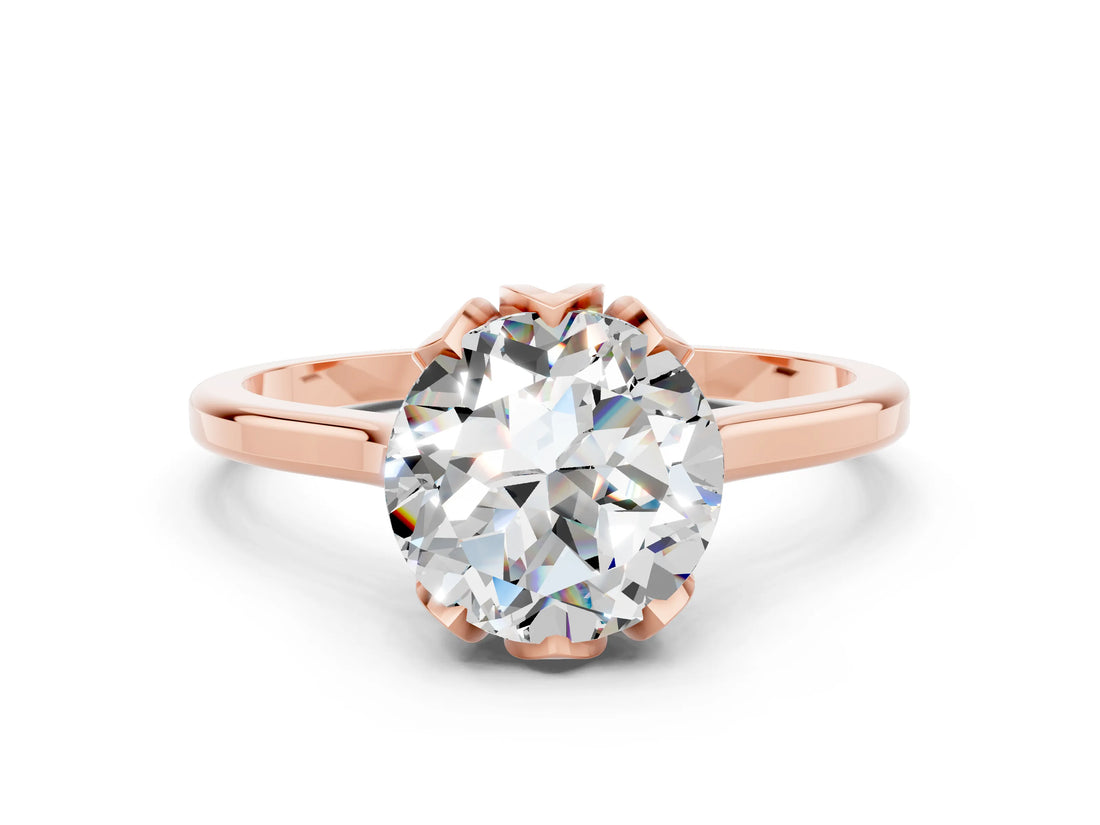 Rose gold Round Cut Moissanite Solitaire Ring with Flower Prong Setting and Classic Band_36