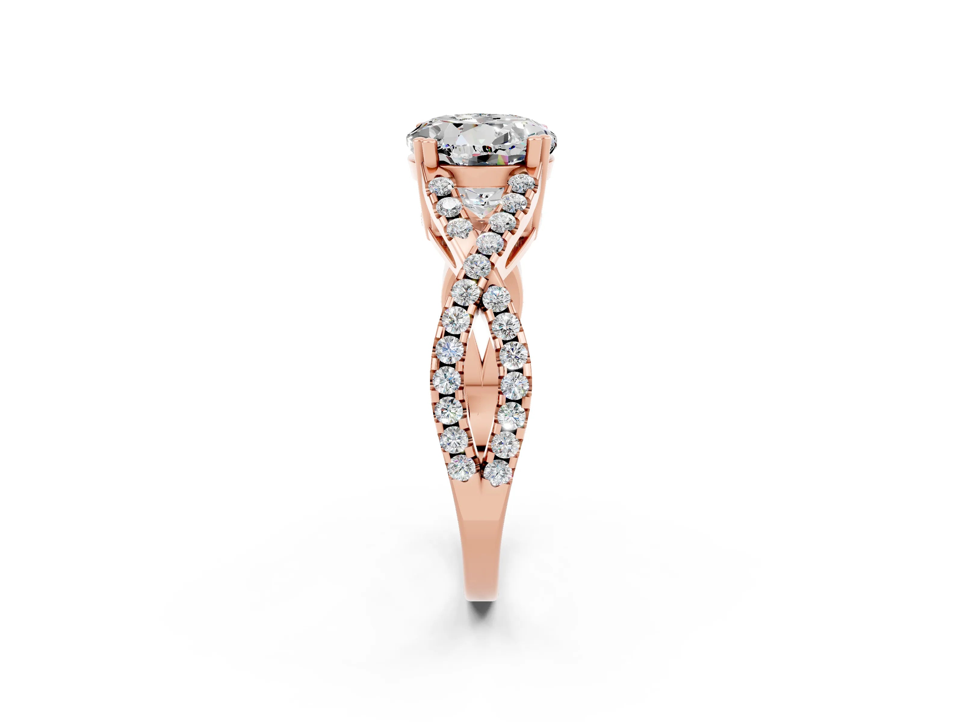 Rose gold Round Cut Moissanite Solitaire Ring with Four-Prong Setting and Twisted Pavé Band_2