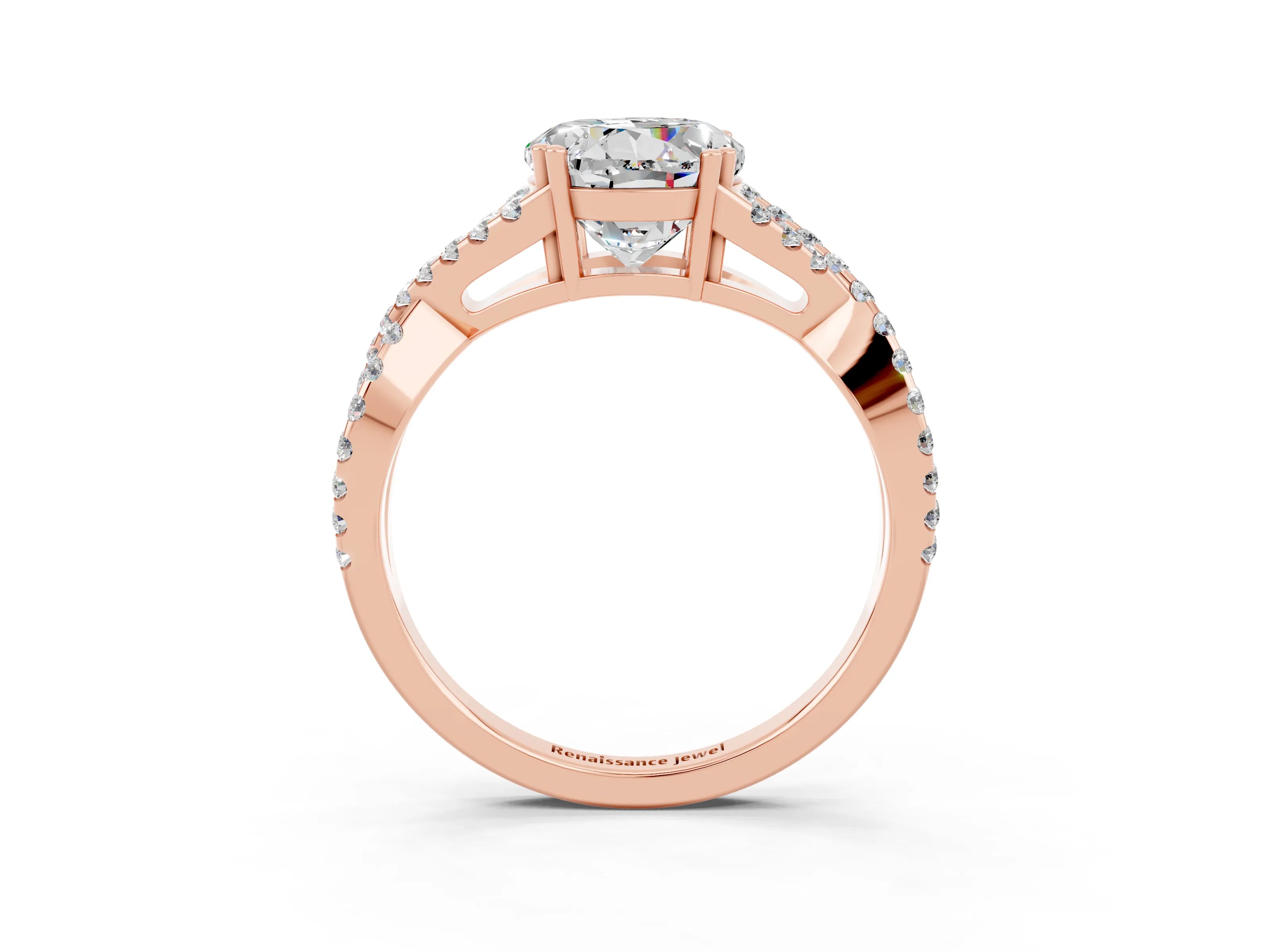 Rose gold Round Cut Moissanite Solitaire Ring with Four-Prong Setting and Twisted Pavé Band_3