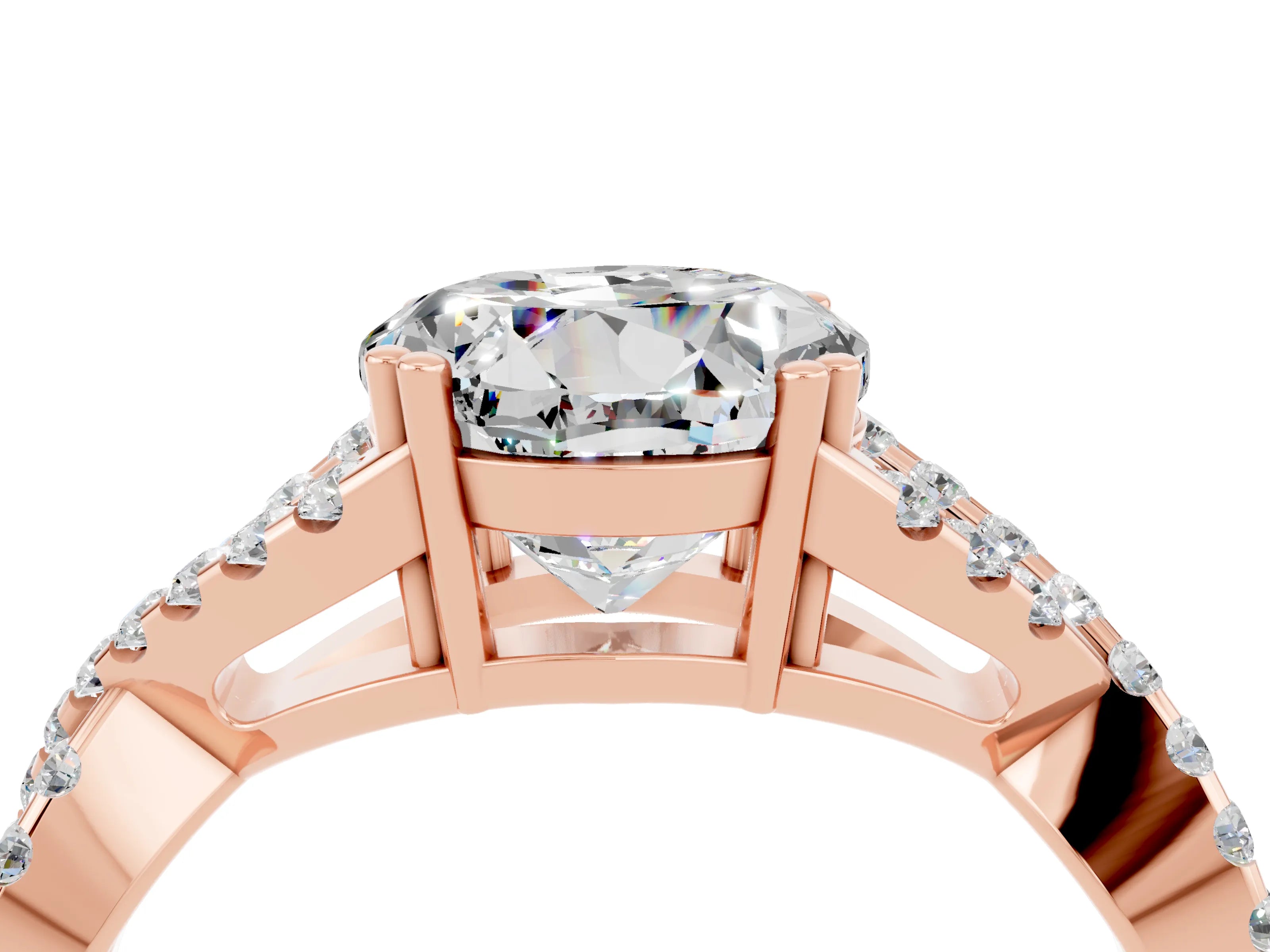 Rose gold Round Cut Moissanite Solitaire Ring with Four-Prong Setting and Twisted Pavé Band_4
