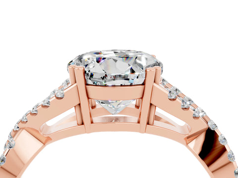 Rose gold Round Cut Moissanite Solitaire Ring with Four-Prong Setting and Twisted Pavé Band_4