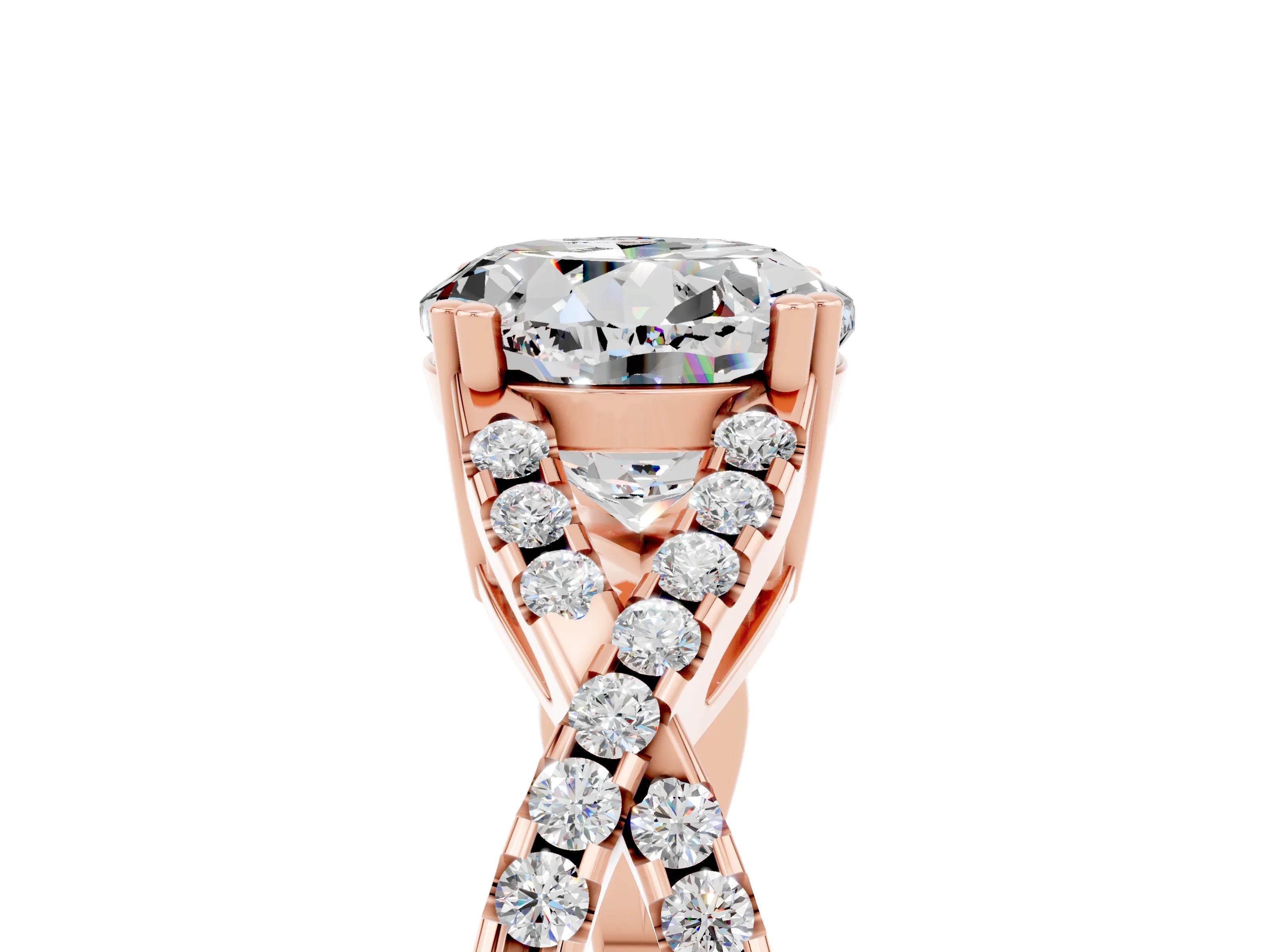 Rose gold Round Cut Moissanite Solitaire Ring with Four-Prong Setting and Twisted Pavé Band_5