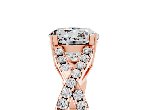 Rose gold Round Cut Moissanite Solitaire Ring with Four-Prong Setting and Twisted Pavé Band_5