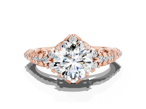 Rose gold Round Cut Moissanite Solitaire Ring with Hidden Halo and Pavé Band_22