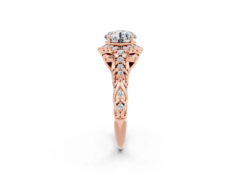 Rose gold Round Cut Moissanite Solitaire Ring with Hidden Halo and Pavé Band_24
