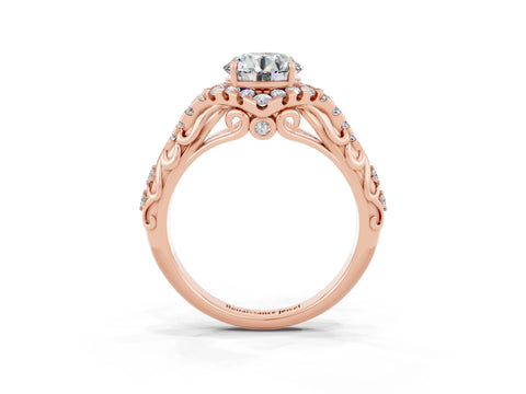 Rose gold Round Cut Moissanite Solitaire Ring with Hidden Halo and Pavé Band_25