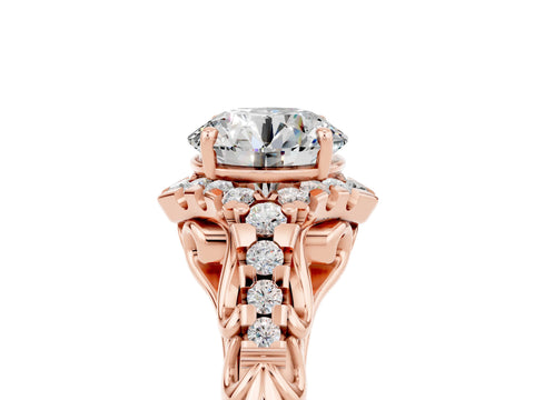Rose gold Round Cut Moissanite Solitaire Ring with Hidden Halo and Pavé Band_27