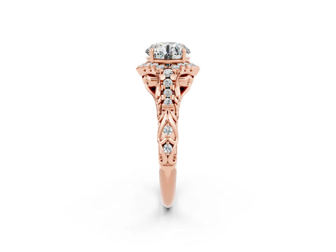 Rose gold Round Cut Moissanite Solitaire Ring with Hidden Halo and Pavé Band_38