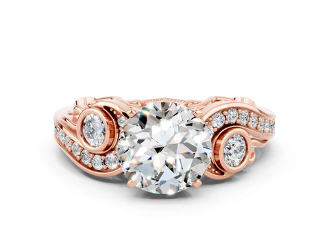 Rose gold Round Cut Moissanite Solitaire Ring with Milgrain Pavé Band and Four-Prong Setting_24