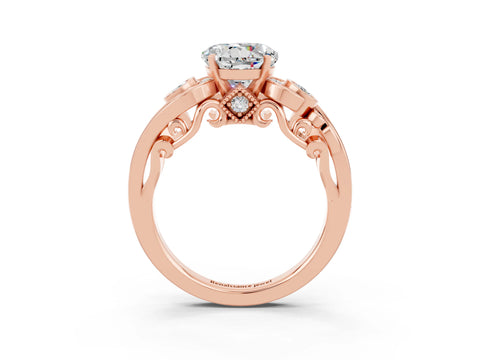 Rose gold Round Cut Moissanite Solitaire Ring with Milgrain Pavé Band and Four-Prong Setting_27