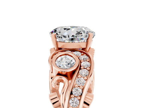 Rose gold Round Cut Moissanite Solitaire Ring with Milgrain Pavé Band and Four-Prong Setting_29