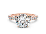 Rose gold Round Cut Moissanite Solitaire Ring with Pavé Accents and Four-Prong Setting