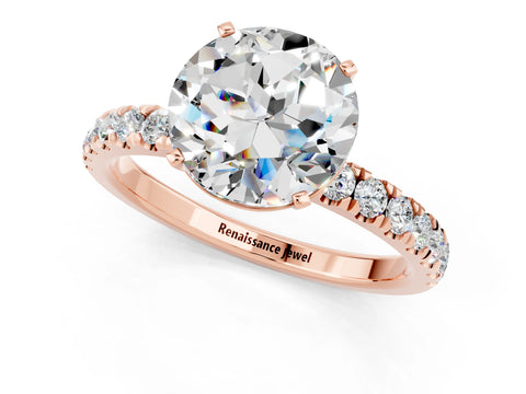 Rose gold Round Cut Moissanite Solitaire Ring with Pavé Accents and Four-Prong Setting_1