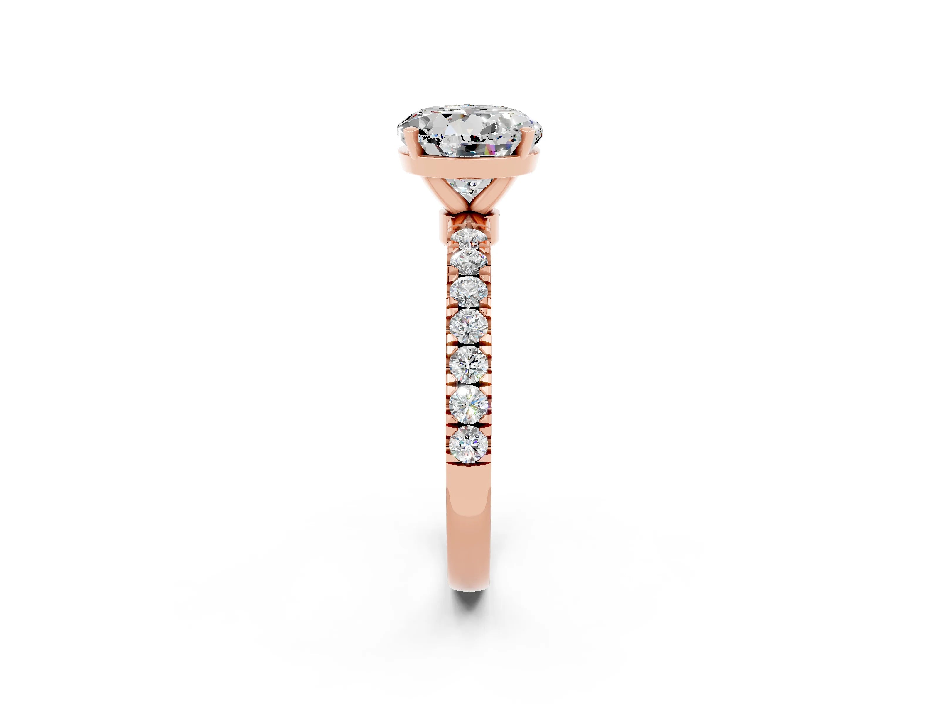 Rose gold Round Cut Moissanite Solitaire Ring with Pavé Accents and Four-Prong Setting_2