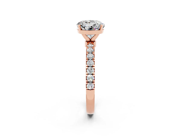 Rose gold Round Cut Moissanite Solitaire Ring with Pavé Accents and Four-Prong Setting