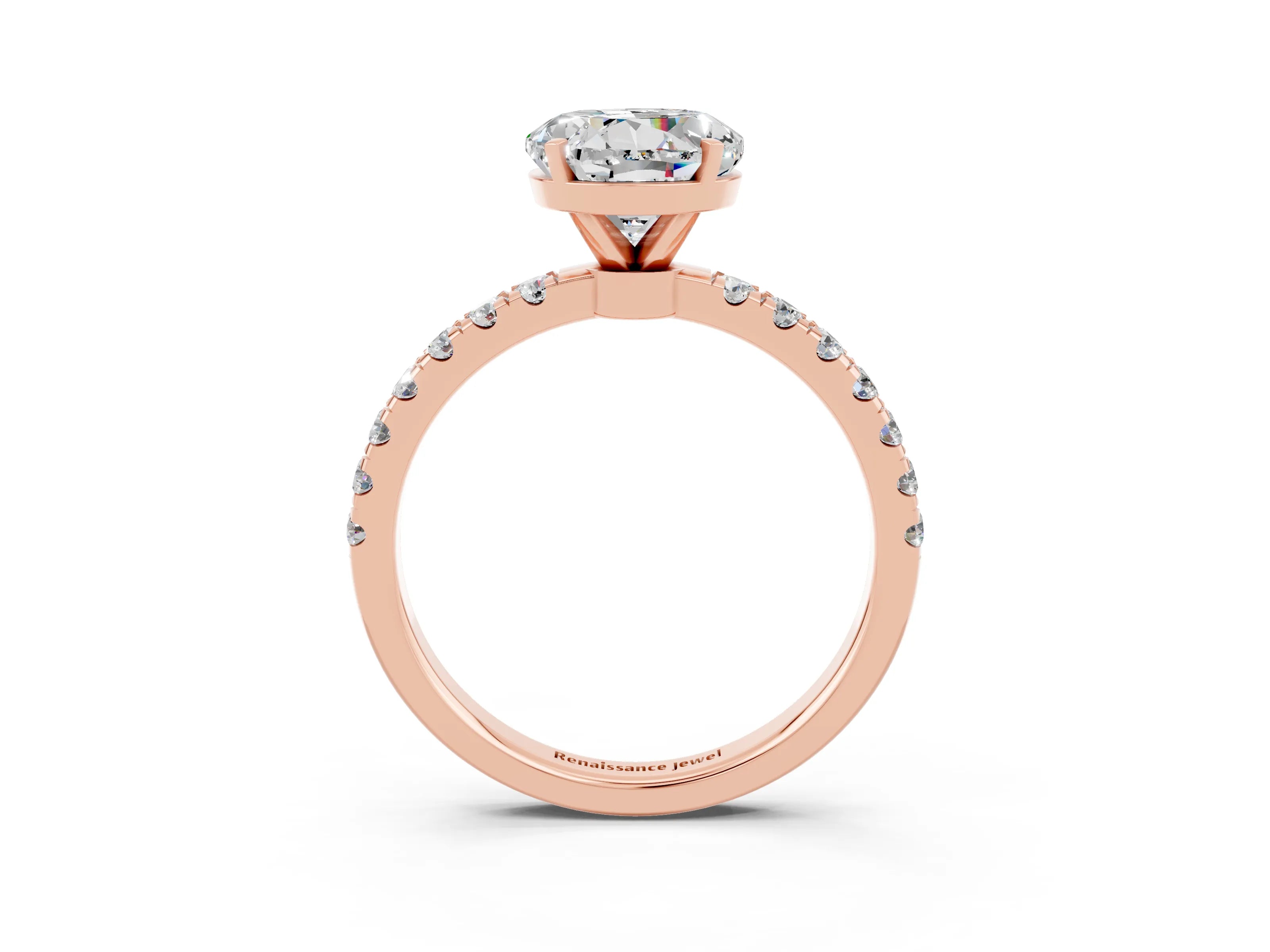 Rose gold Round Cut Moissanite Solitaire Ring with Pavé Accents and Four-Prong Setting_3