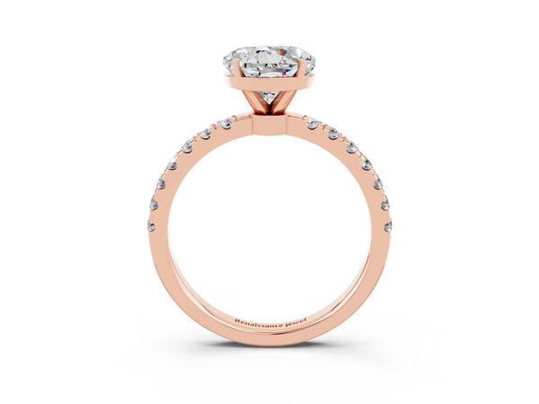 Rose gold Round Cut Moissanite Solitaire Ring with Pavé Accents and Four-Prong Setting