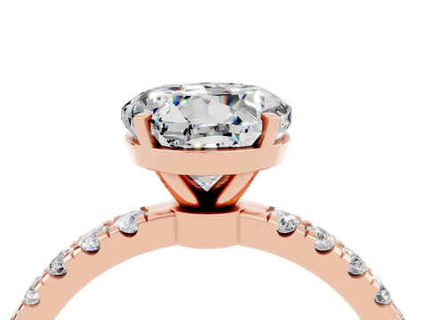 Rose gold Round Cut Moissanite Solitaire Ring with Pavé Accents and Four-Prong Setting_4