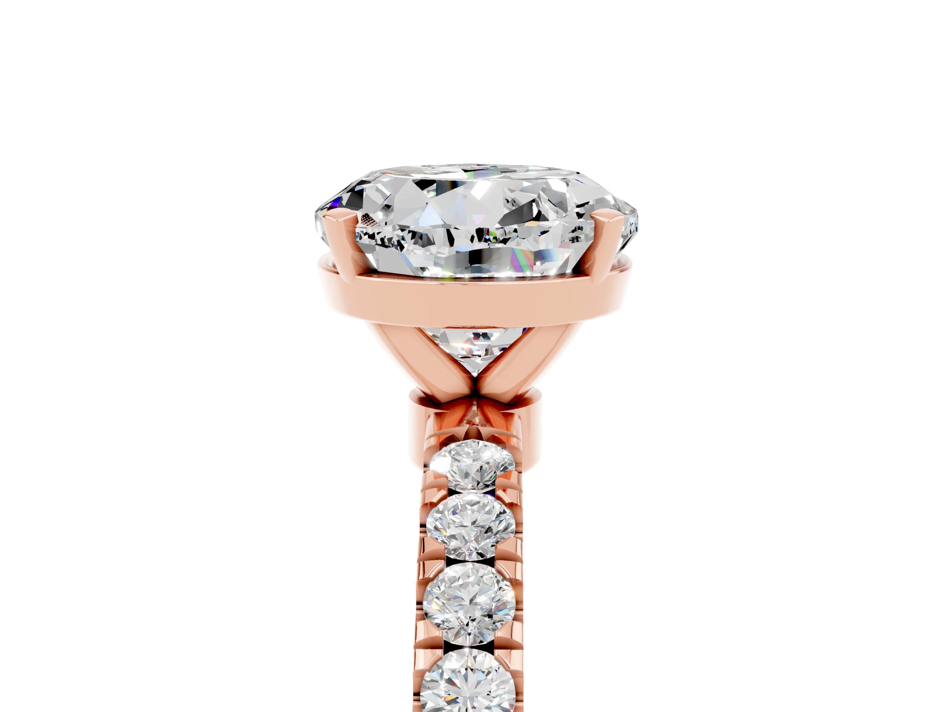 Rose gold Round Cut Moissanite Solitaire Ring with Pavé Accents and Four-Prong Setting_5