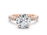 Rose gold Round Cut Moissanite Solitaire Ring with Pavé Band and Four-Prong Setting_12