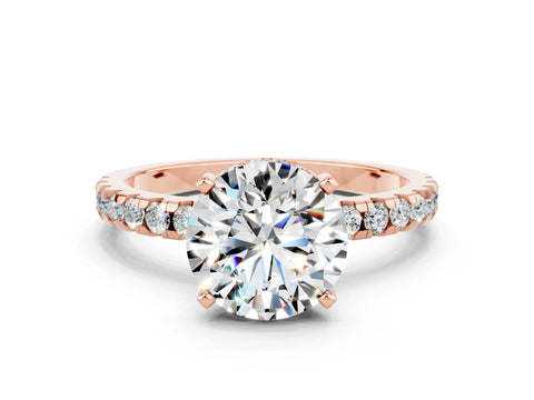 Rose gold Round Cut Moissanite Solitaire Ring with Pavé Band and Four-Prong Setting_12