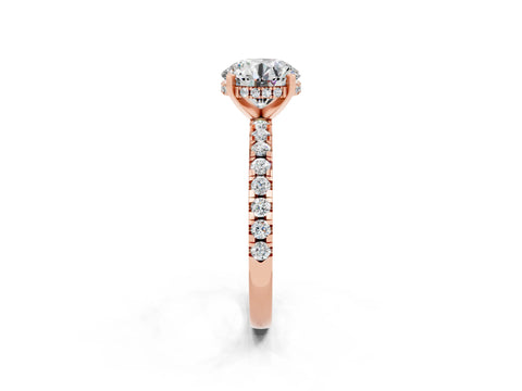 Rose gold Round Cut Moissanite Solitaire Ring with Pavé Band and Four-Prong Setting_14